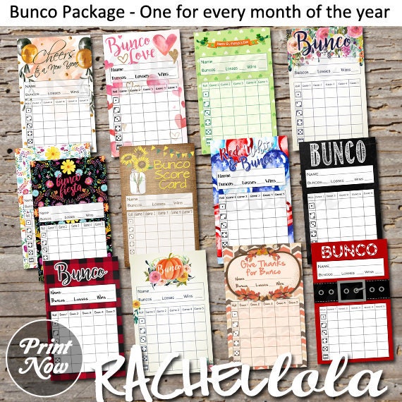 Bunco score card, Monthly Bundle Score sheet, Scorecard, Summer, Fall, Spring, Winter, Printable Instant download, Valentine, Christmas Il_570xn