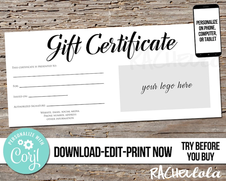 editable custom printable gift certificate template logo
