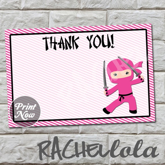 Pink Ninja Thank You Notes Printable Blank Card 4x6 or 5x7 - Etsy Hong Kong
