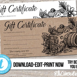 Editable Custom Printable Photography Gift Certificate template, Rustic Kraft Photo session voucher, Christmas, Photographer, Templett image 1