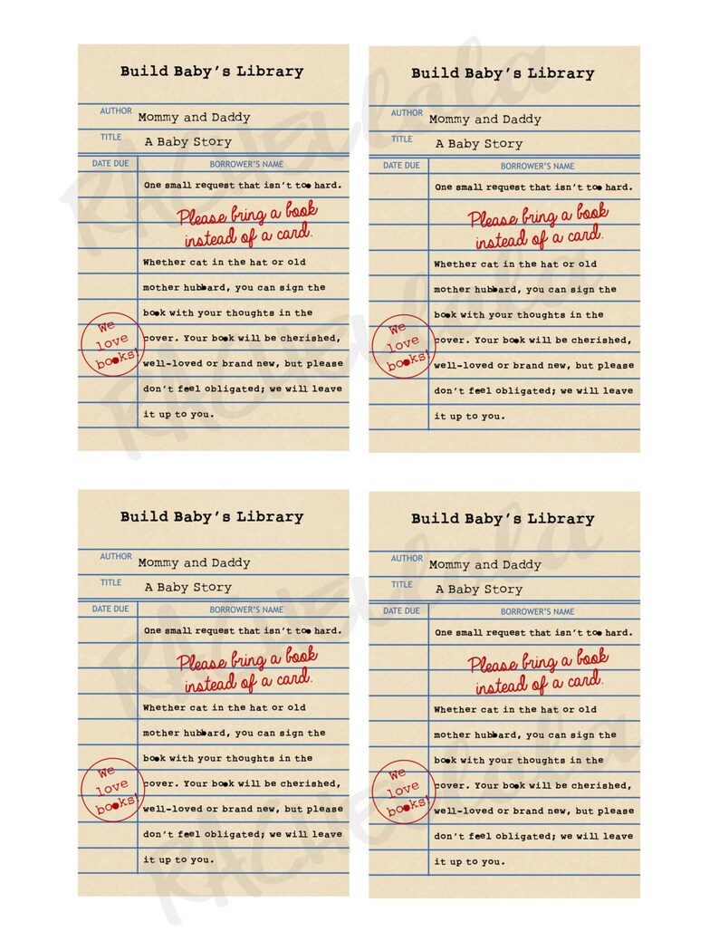 Library Card Bring a Book Instead of a Card Baby Shower Invitation ...