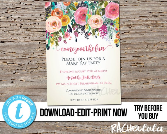Direct sales party invitation, Printable template, Business, Home ...