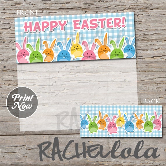 Easter bunny blue plaid, printable party favor topper, goodie bag label, sunday school, craft, church, peeps, instant digital download Il_570xn