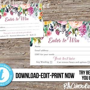 Editable Raffle ticket template, Printable door prize entry form, Enter to win giveaway, Photography session, Instant download, Templett image 1