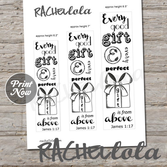 James 1:17, Bible journaling printable template, instant digital download, bible verse bookmark, kit, margin art, scripture writing, trace Il_570xn