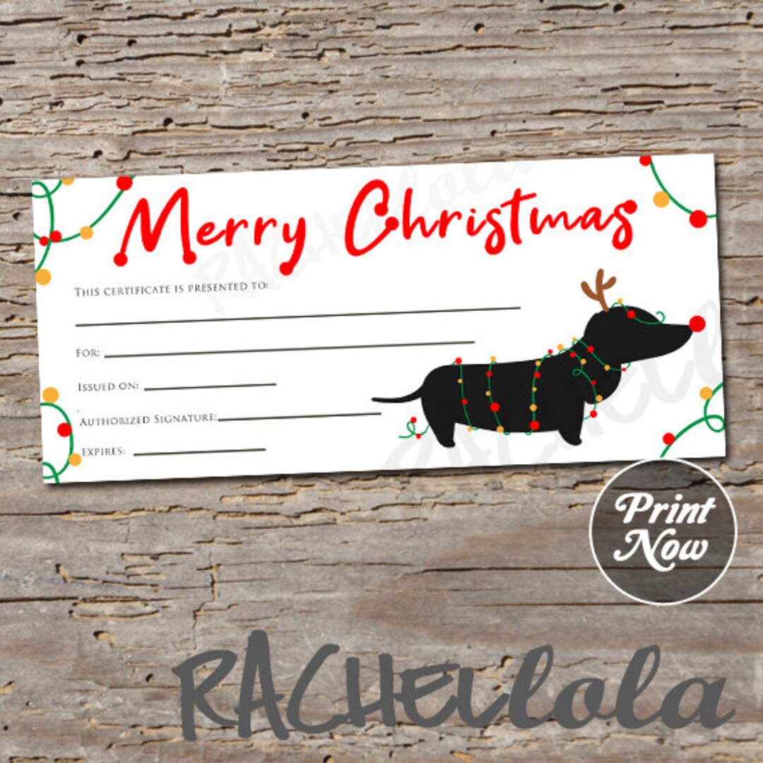 Printable Christmas Pet Gift Certificate Template, Dog, Groomer Thank