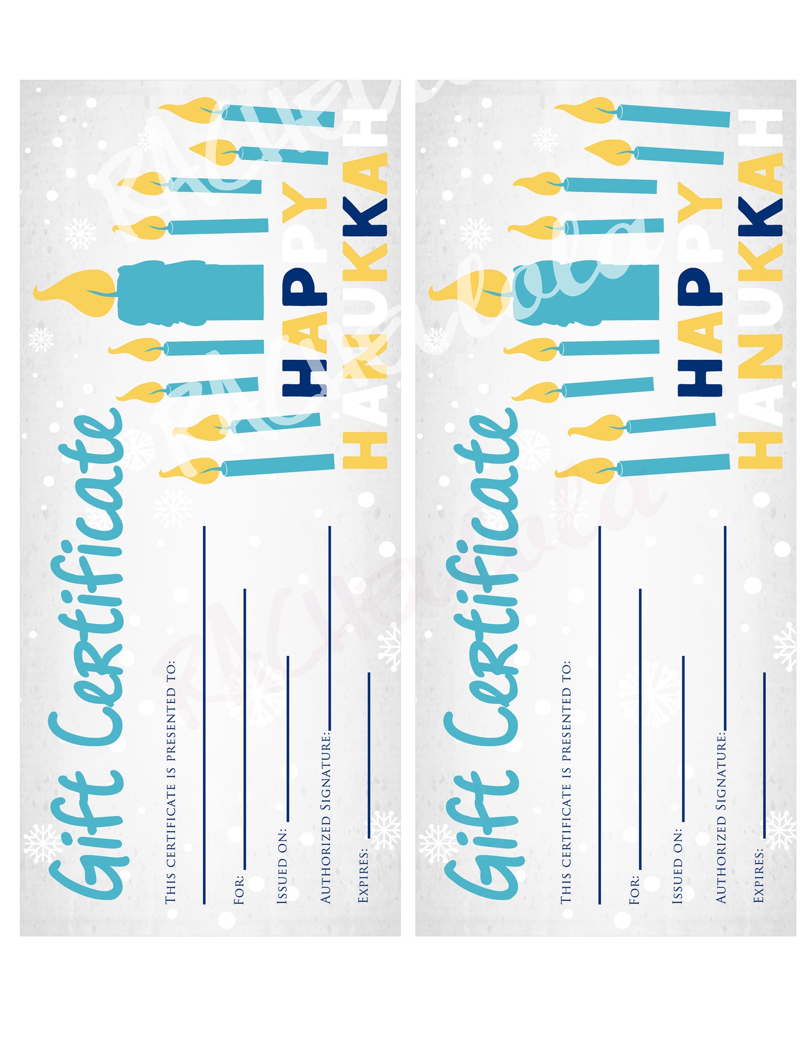 Hanukkah Printable Gift Certificate Template Direct Sales | Etsy