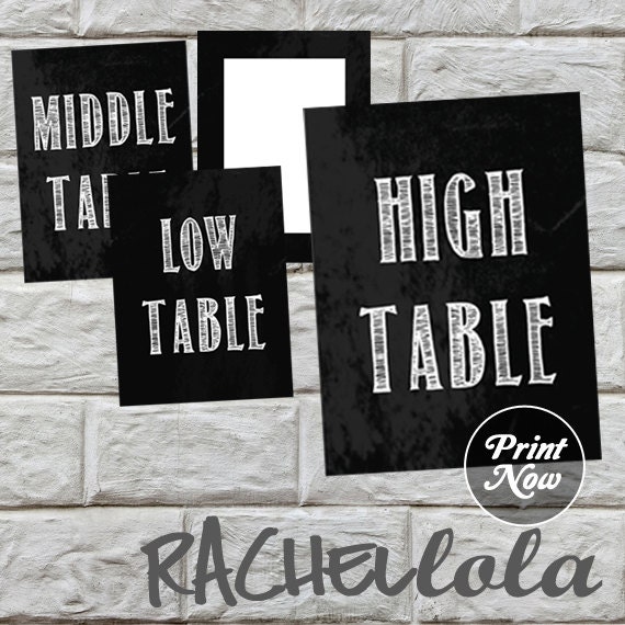 Chalkboard bunco table signs, high, low, middle table markers, winter, chalk, bunko game night, instant digital download, printable template Il_570xn