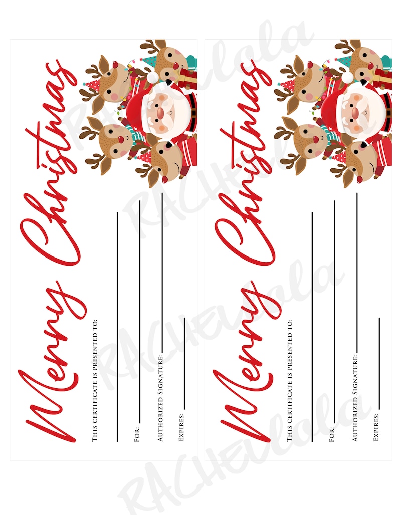 Christmas Gift Certificate Printable Template Santa Holiday Etsy