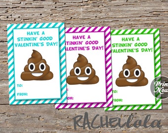 Poop Emoji Valentine's day card for kids, Printable template, Girl, Boy, Teen, Blue, Purple, Green, Stinkin good, instant download, Digital