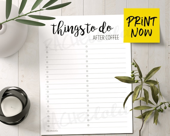 Printable to do list template, Funny, After coffee, Procrastinator, Modern, Black and White planner, Letter size PDF, Digital download Il_570xn