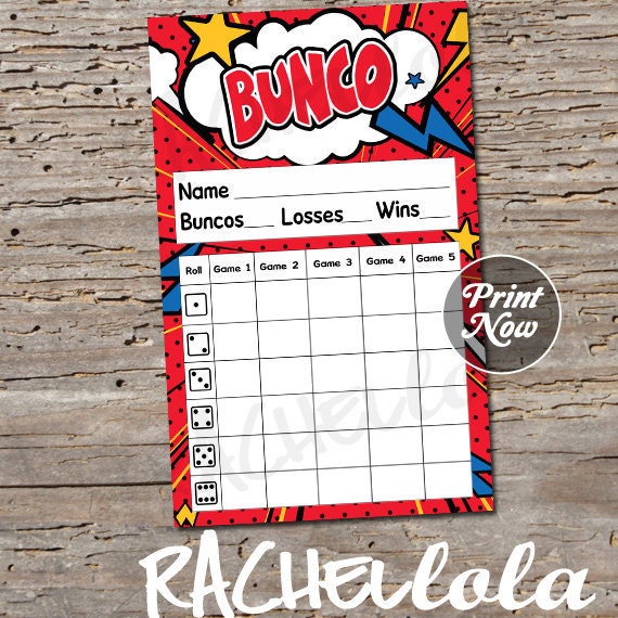 Superhero Bunco Score Card Score Sheet Bunko Party Scorecard Kids Family Printable Template Instant Download Comic Book Spring By Rachellola Catch My Party