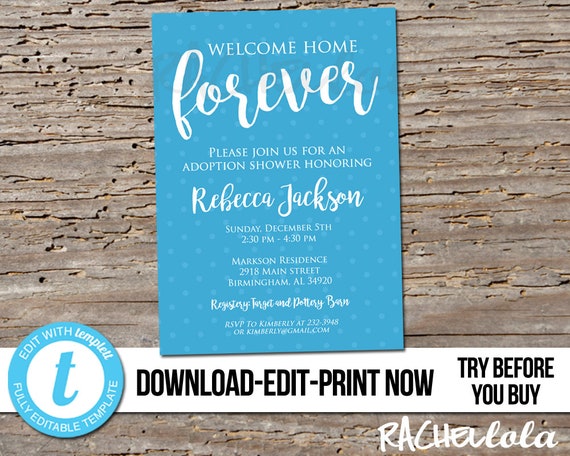 Printable Adoption Baby Shower Party Invitation Welcome Home Forever Printable Adoption Baby Shower Party Invitation Welcome Home Forever