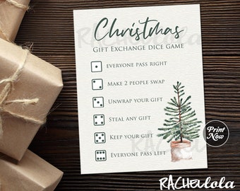 Printable Christmas gift exchange dice game, Last minute holiday party activity, Family, friend, Dirty Santa, Instant download template