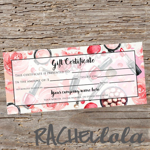 custom red makeup printable gift certificate template spring