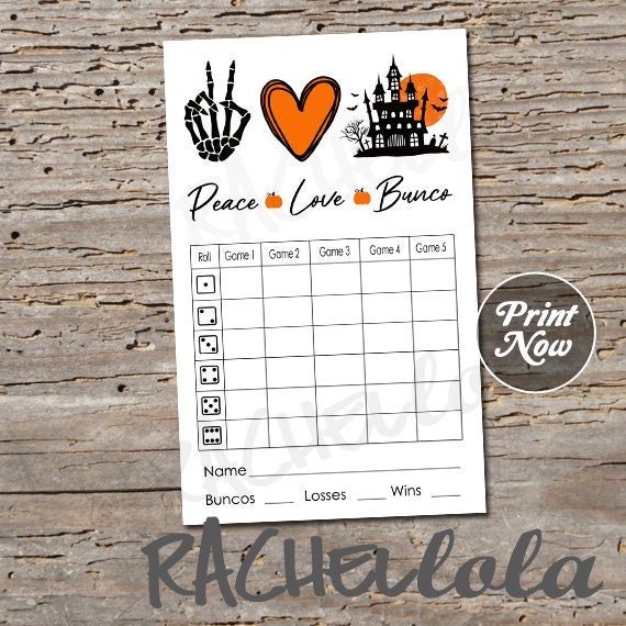 Halloween Bunco score card, fall score sheet, October bunko party ...