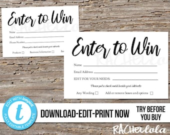Editable Raffle ticket template, Printable door prize entry form, Enter to win giveaway, Instant, Small Business, Templett, Essential oil