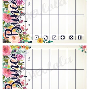 Floral Bunco, Table tally sheets, us them tally cards, Flower score note, Spring bunko, Summer instant digital download, printable template image 2