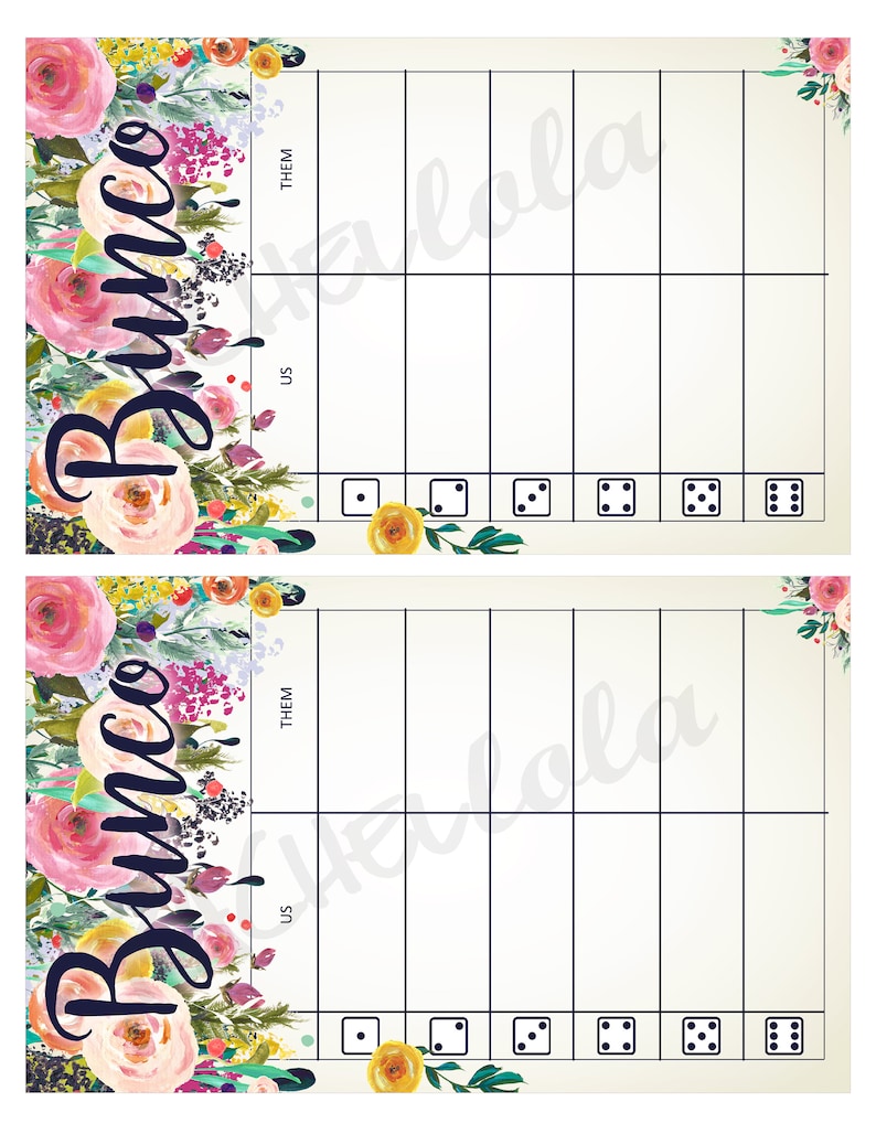 Floral Bunco, Table tally sheets, us them tally cards, Flower score note, Spring bunko, Summer instant digital download, printable template image 2