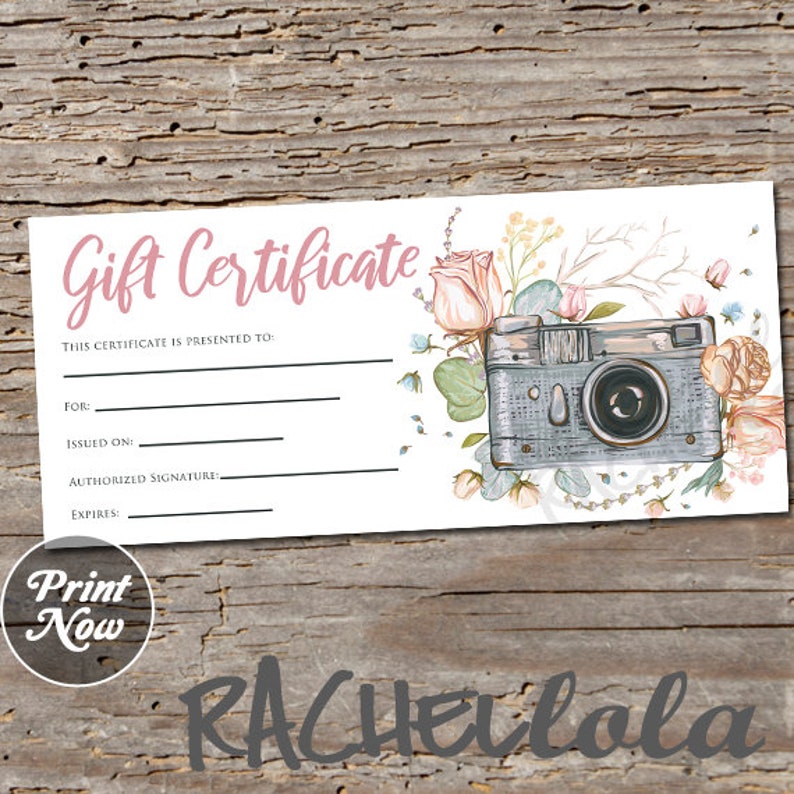 Printable Photography Gift Certificate template Photo