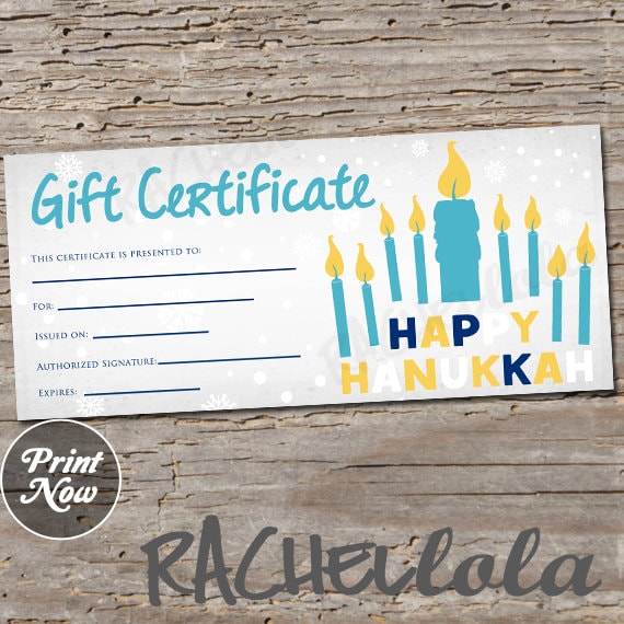 Hanukkah Printable Gift Certificate Template Direct Sales Etsy