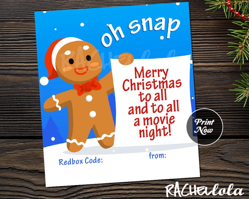Redbox Christmas Printable Teacher Gift Tag Holiday Movie Etsy