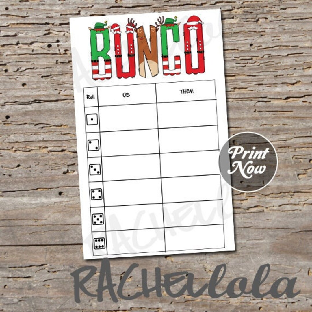 Christmas Bunco, Table Tally Sheets, Us Them Tally Cards, Santa Score ...