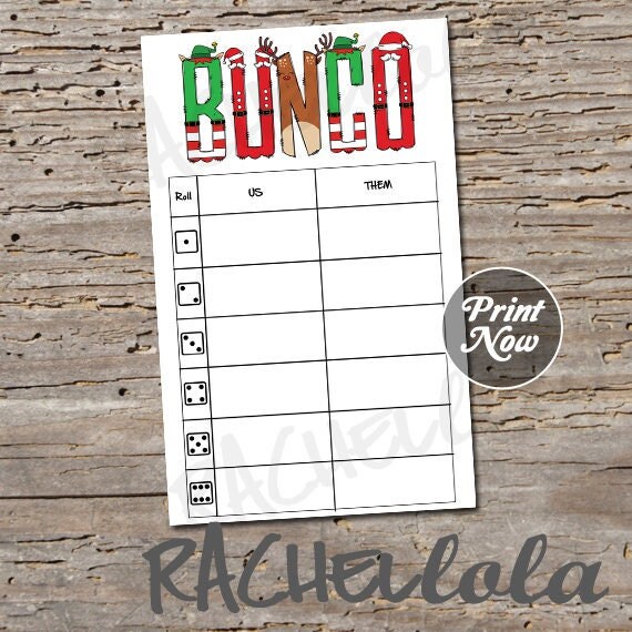 Christmas Bunco Table Tally Sheets Us Them Tally Cards - Etsy