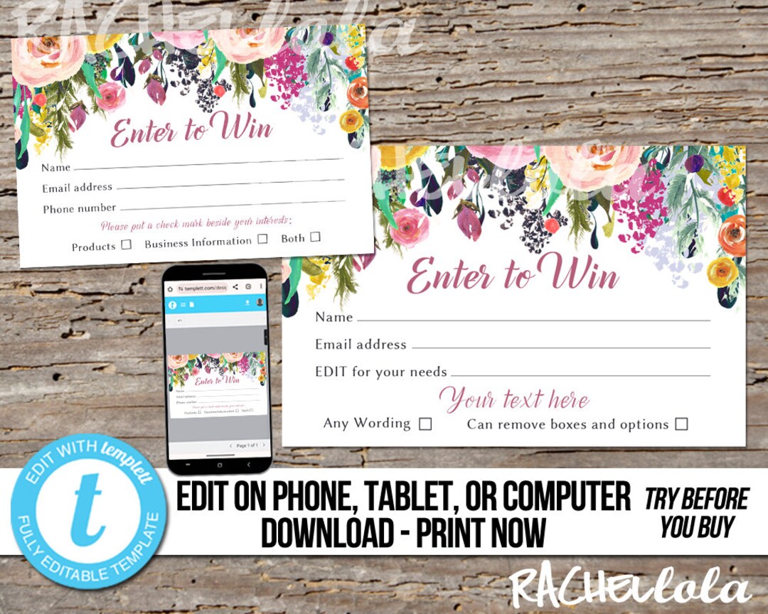 Win A Session Raffle Editable Raffle Ticket Template, Printable Door Prize Entry Form, Enter ...