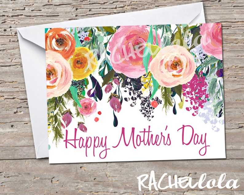 Floral watercolor, Printable Mothers day note card template, Blank, Mom, Wife, Sister, Daughter, Grandmother, Instant digital download image 1