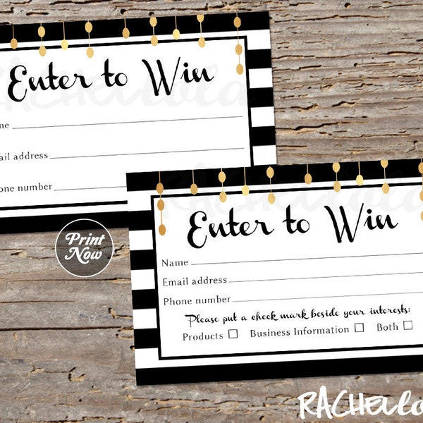 Raffle ticket template, Printable door prize entry form, Enter to win giveaway, Photography photo session, Instant download, Mary kay, Gold