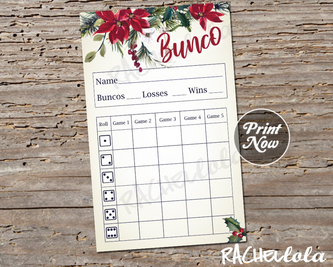 Christmas Bunco Score Card Winter Holiday Score Sheet Bunko Etsy