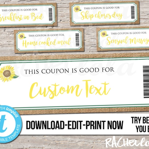 Editable Custom Printable Kraft Coupon Template Gift - Etsy