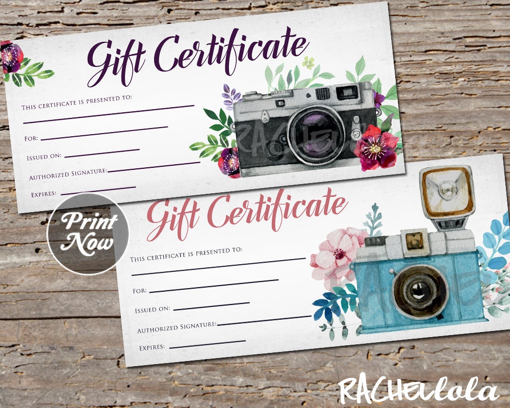 Printable Photography Gift Certificate template Photo session | Etsy