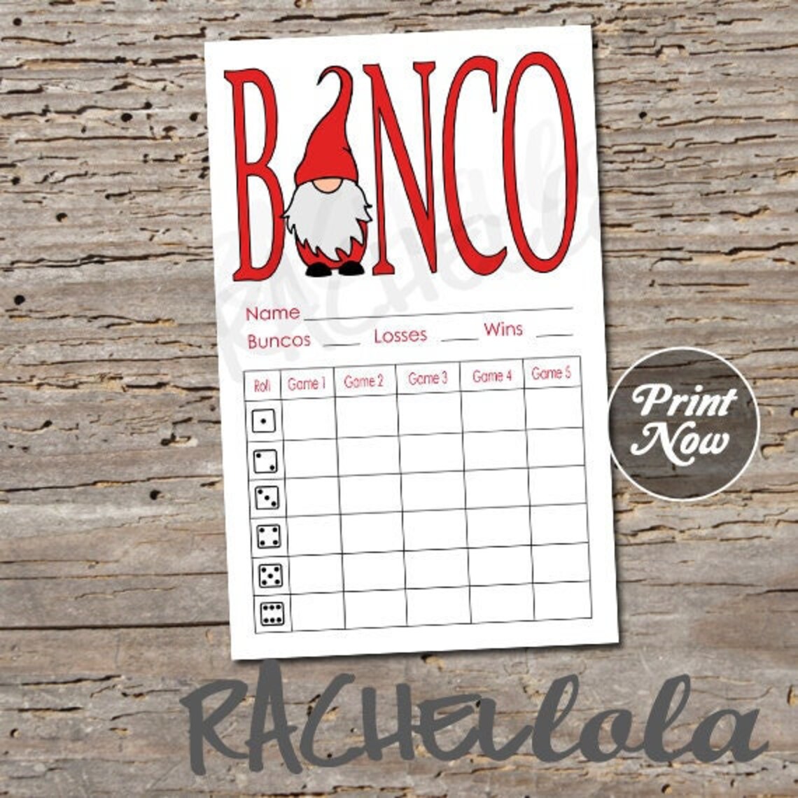 Holiday Gnome Bunco Score Card Christmas Score Sheet Bunko - Etsy