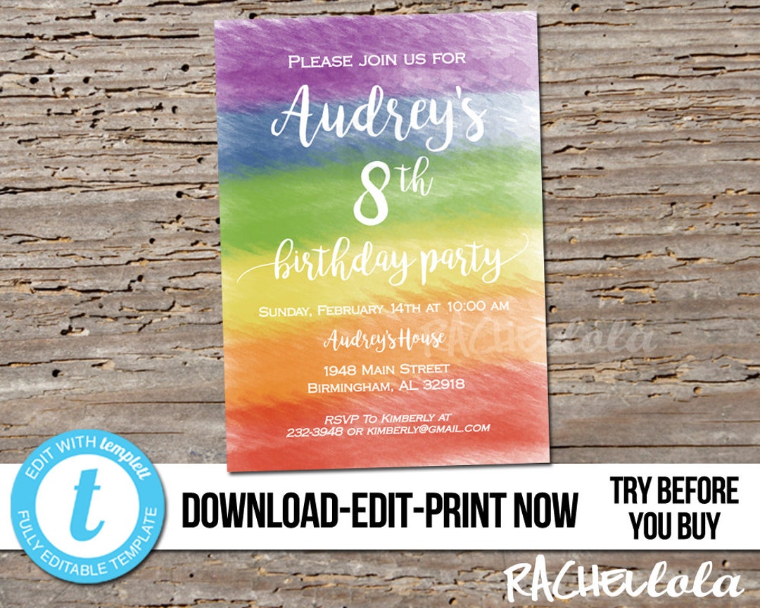 Art Birthday Party Invitation Printable Template Paint Etsy