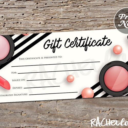Makeup Gift Certificate Printable Template Christmas Etsy