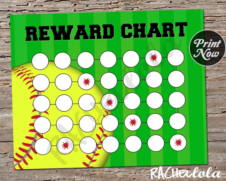 Softball Reward Chart for Kids Printable Instant Digital Etsy