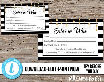 Editable Raffle ticket template, Printable door prize entry form, Enter to win giveaway, Gold Instant download, Photography session Templett