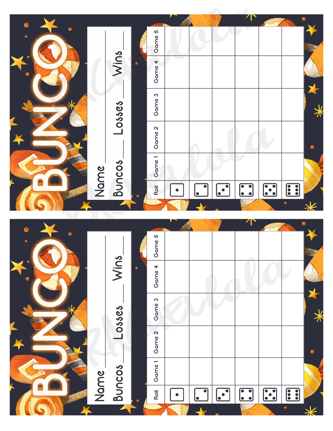 Halloween Candy Bunco Scorecard Score Sheet Bunko Party Etsy