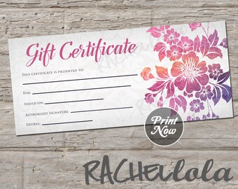 Tropical Floral, Printable Gift Certificate template, Photography session voucher, Small Business, Hair Salon, Bakery, Instant download