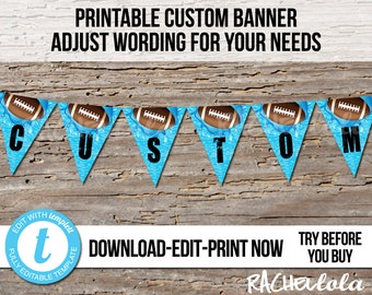 Editable Football Pool Party Birthday Banner, Printable template, Swim, Team, Garland, Flag, Bunting, Digital instant download Templett