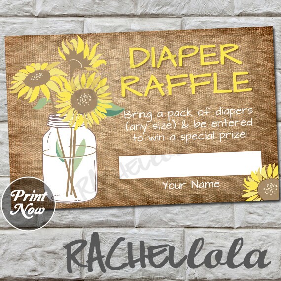 Sunflower Diaper Raffle ticket insert, girl baby shower game, rustic burlap, invitation insert, printable template, instant digital download Il_570xn