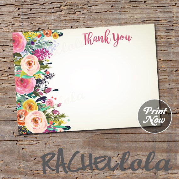 floral watercolor thank you notes printable card wedding shower thank you notes wedding