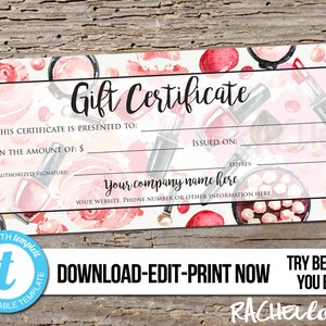 Editable Custom Makeup Gift Certificate, Printable template, Salon voucher, Mary Kay, Stylist, Digital instant download Templett, Christmas image 1