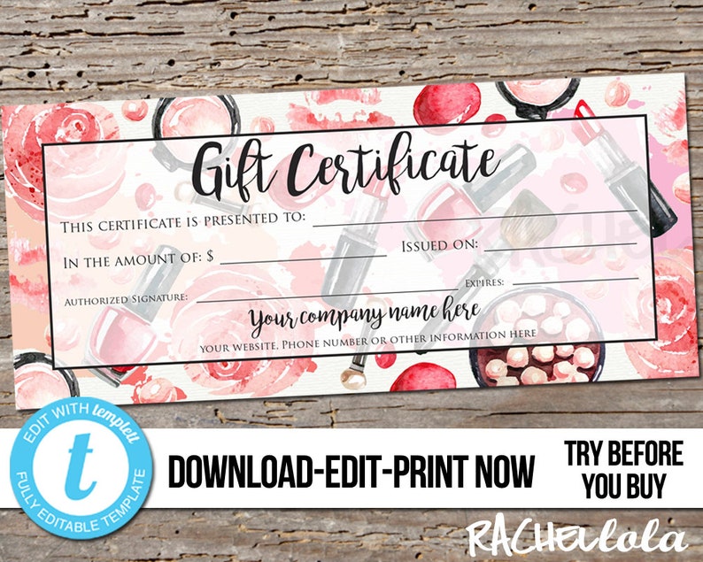 Editable Custom Makeup Gift Certificate, Printable template, Salon voucher, Mary Kay, Stylist, Digital instant download Templett, Christmas image 1