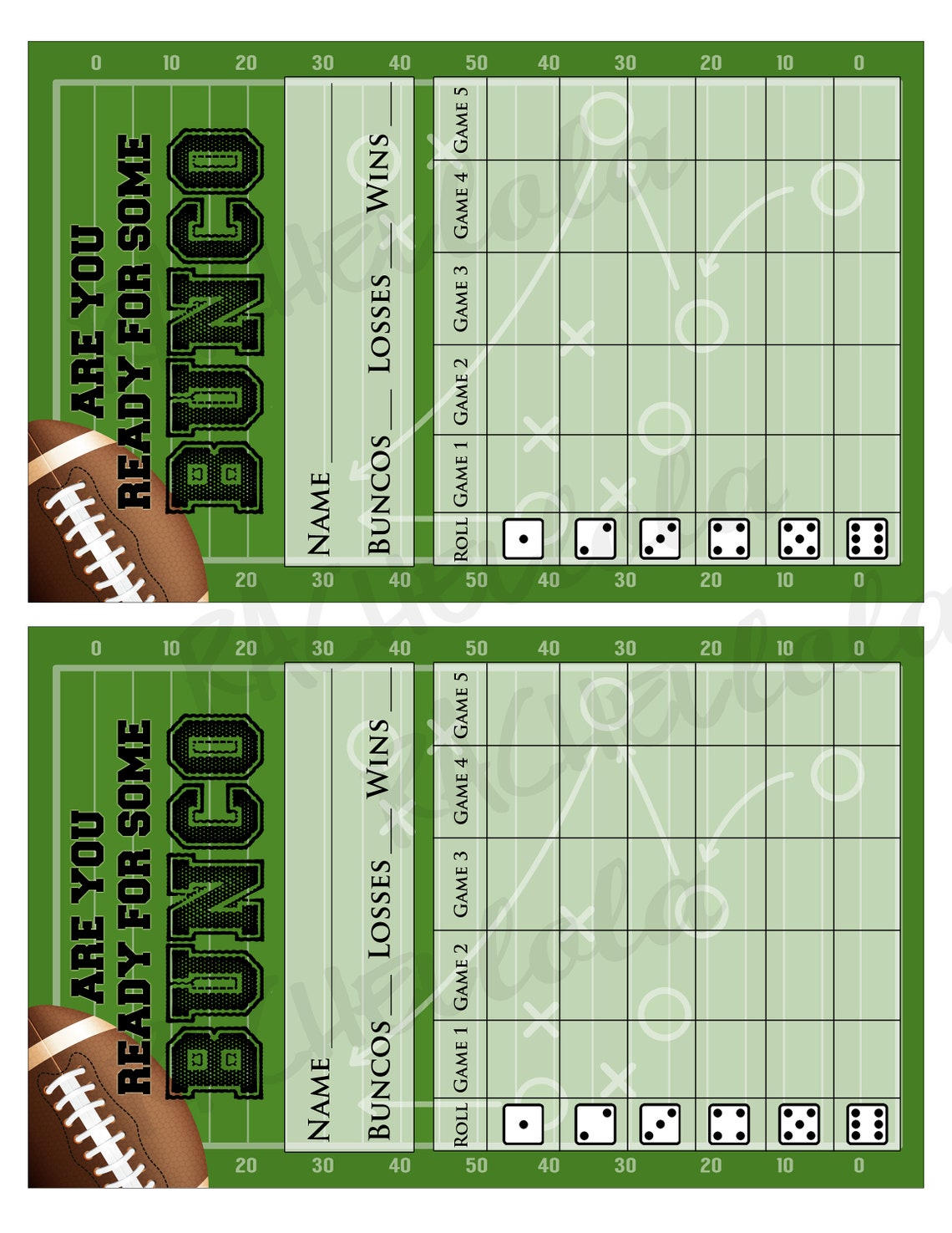 Football Bunco Score Card Sheet Fall Bunko Party Scorecard Etsy