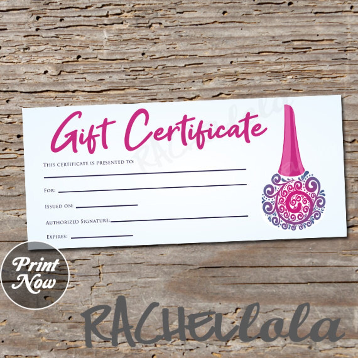 Printable Nail Salon Gift Certificate Fillable Template - Etsy