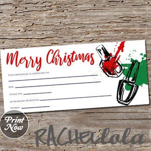 Printable Nail Salon Gift Certificate, Christmas Holiday, Fillable ...