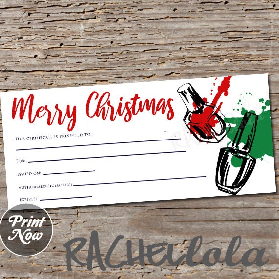 Printable Nail salon Gift Certificate Christmas holiday Fillable Printable Nail salon Gift Certificate Christmas holiday Fillable